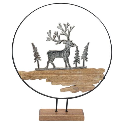 Floristik24 Dekorační kroužek jelena ozdobný stojan kov dřevo stříbrný Ø38cm