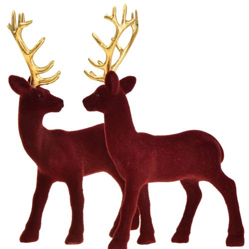 Floristik24 Deer Deco Sobí Bordeaux zlaté tele se stádem 20 cm Sada 2 kusů