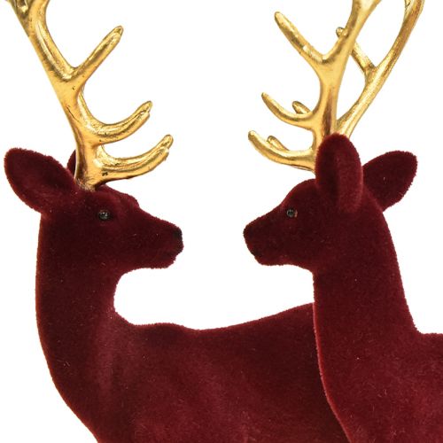 Floristik24 Deer Deco Sobí Bordeaux zlaté tele se stádem 20 cm Sada 2 kusů
