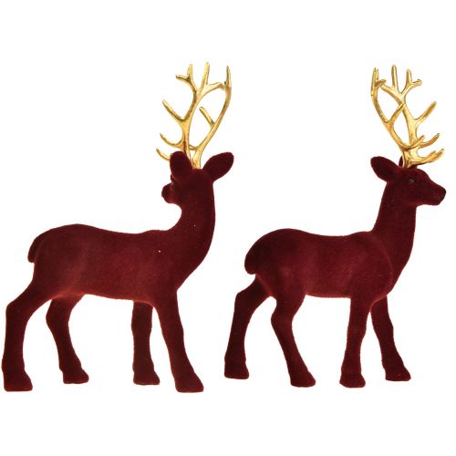 Floristik24 Deer Deco Sobí Bordeaux zlaté tele se stádem 20 cm Sada 2 kusů