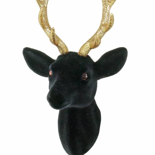 položky Dekorativní hlava jelena vločkovaná černá, zlatá 10cm x 20cm 3ks