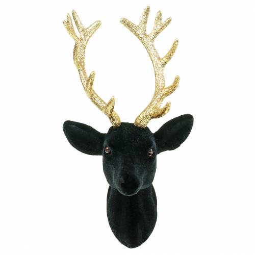 Floristik24 Dekorativní hlava jelena vločkovaná černá, zlatá 10cm x 20cm 3ks