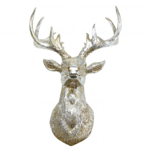 Hlava jelena na nástěnnou dekoraci zlatá, stříbrná 22cm x 32cm