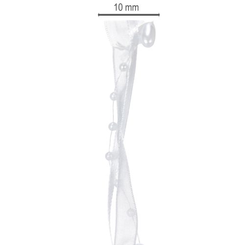 položky Svatební dekorační organzová stuha bílá 10mm x 5m se srdíčky a perlami