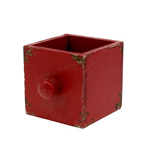 Floristik24 Dřevěná krabička, červená zásuvka 9x9x9cm 1ks