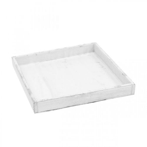 Floristik24 Dekorační tác bílý čtvercový dřevěný tác shabby chic 24,5×24,5cm