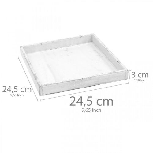 Floristik24 Dekorační tác bílý čtvercový dřevěný tác shabby chic 24,5×24,5cm