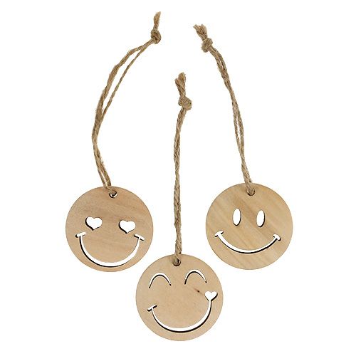 položky Dřevěný přívěsek Emoticon Emoticon® Ø4cm přírodní 24 ks
