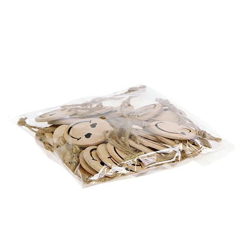 položky Dřevěný přívěsek Emoticon Emoticon® Ø4cm přírodní 24 ks