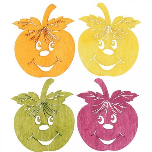 položky Streudeko smějící se jablko, podzim, dekorace na stůl, krabí jablko oranžové, žluté, zelené, růžové V3,5cm Š4cm 72ks