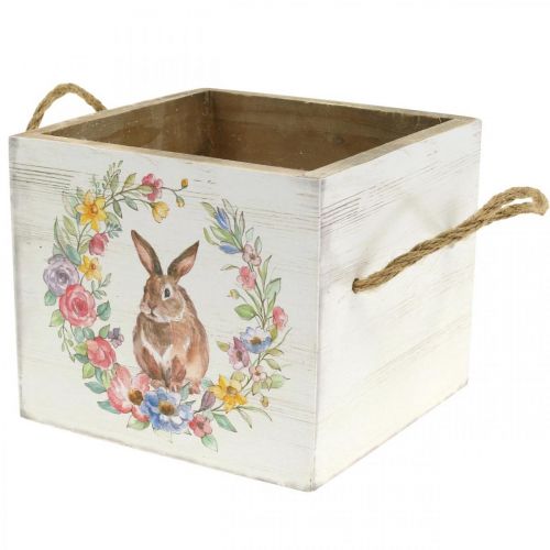 Floristik24 Deco květináč Shabby Wood květináč White Bunny 12×14×14cm