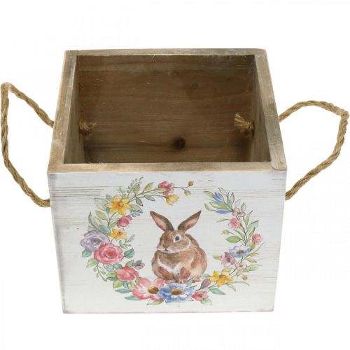 Floristik24 Deco květináč Shabby Wood květináč White Bunny 12×14×14cm