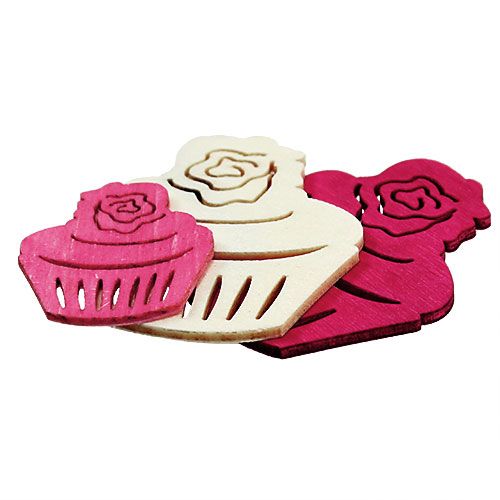 položky Dřevěné cupcakes stolní dekorace pastelové barvy muffiny narozeninová dekorace 24 ks