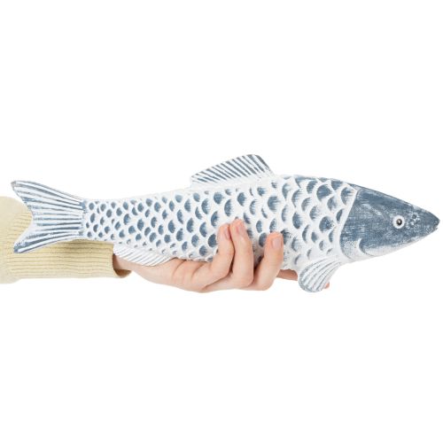Dřevěná rybka v modré a bílé barvě, dekorace rybky, dřevěná moučka, 35 cm, 1 kus | Floristik24.cz