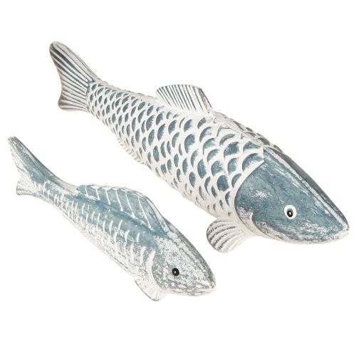 položky Dřevěná ryba v modré bílé dřevěné mouce L23cm/35cm Sada 2 ks