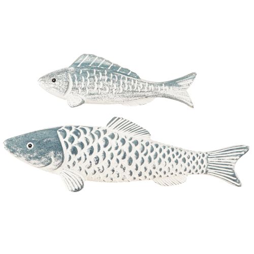 položky Dřevěná ryba v modré bílé dřevěné mouce L23cm/35cm Sada 2 ks