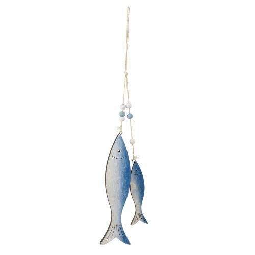 Dřevěné ozdobné věšáky ryby modrá bílá 11,5/20cm sada 2 ks
