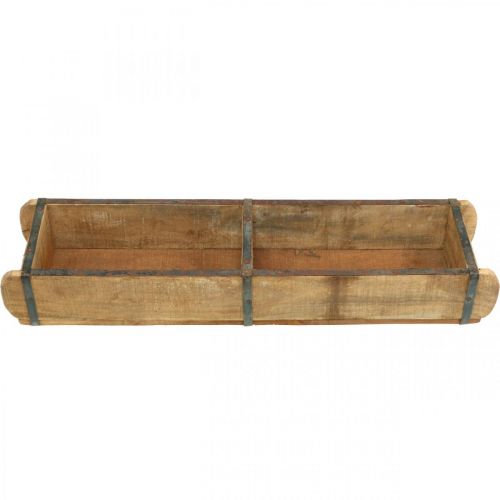 položky Dřevěný květináč s kovovým kováním, tvar dvojité cihly, vintage květináč L57cm