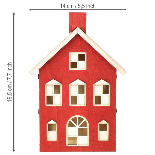 položky Dřevěná dekorace do domu, světelný dům ze dřeva, červená a bílá, na baterie, výška 19,5 cm
