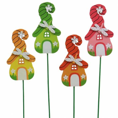 Floristik24 Květinová zátka Gnome dům s tyčí Assorted 5 × 9 cm 16ks