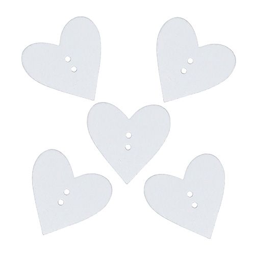 Floristik24 Dřevěné knoflíky srdce 2,5cm bílé 48p
