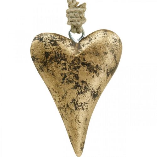 Dřevěné srdce zlatý efekt, Valentýn, svatební dekorace 10 × 7cm