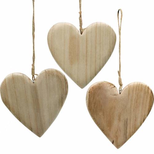 Floristik24 Dřevěné srdce na zavěšení přírodní dekorativní srdíčka Valentýn Den matek 3ks