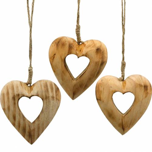 Floristik24 Ozdobný přívěsek srdce, dřevěné srdce, Valentýn, dřevěný přívěsek, svatební dekorace 6ks