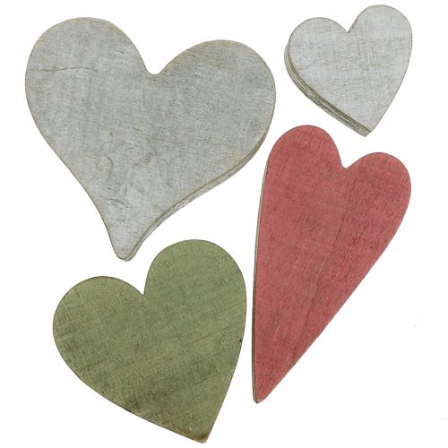 Floristik24 Dřevěná srdíčka dekorace srdce šedá červená zelená 3-6,5cm 8ks