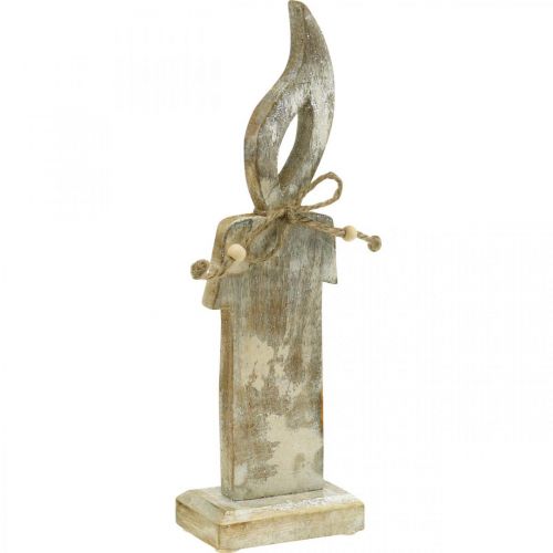Dřevěná svíčka, stolní dekorace Shabby Chic, dřevěná dekorace s třpytivým efektem V29,5cm