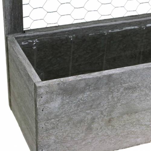 Floristik24 Dřevěný květináč s plechovou střechou a králičím drátem, praná šedá 38 × 13,5 cm H34 cm