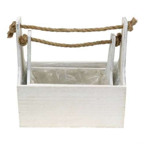 Floristik24 Box na nářadí truhlík na nářadí s rukojetí dřevěná bedna bílá 27 × 15 cm / 22 × 10,5 cm