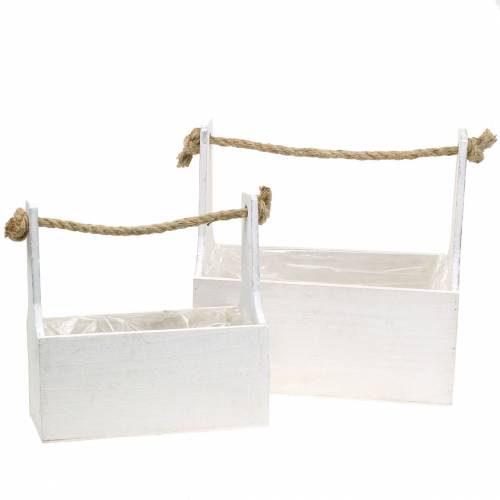Floristik24 Box na nářadí truhlík na nářadí s rukojetí dřevěná bedna bílá 27 × 15 cm / 22 × 10,5 cm