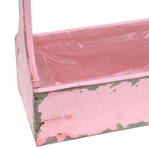 Floristik24 Košík na nářadí box na nářadí s jutovým držadlem růžový použitý vzhled 28x12x24cm 1 kus