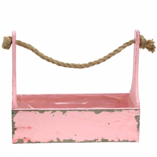 Floristik24 Košík na nářadí box na nářadí s jutovým držadlem růžový použitý vzhled 28x12x24cm 1 kus
