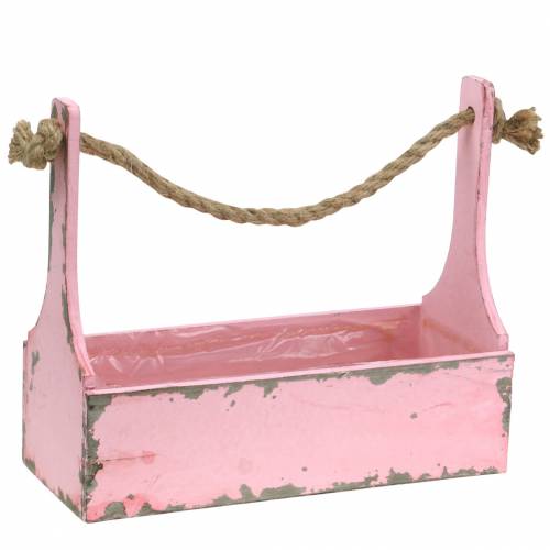Floristik24 Košík na nářadí box na nářadí s jutovým držadlem růžový použitý vzhled 28x12x24cm 1 kus