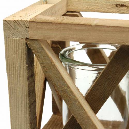 položky Dekorativní dřevěná lucerna se sklem přírodní 14x14cm V17cm