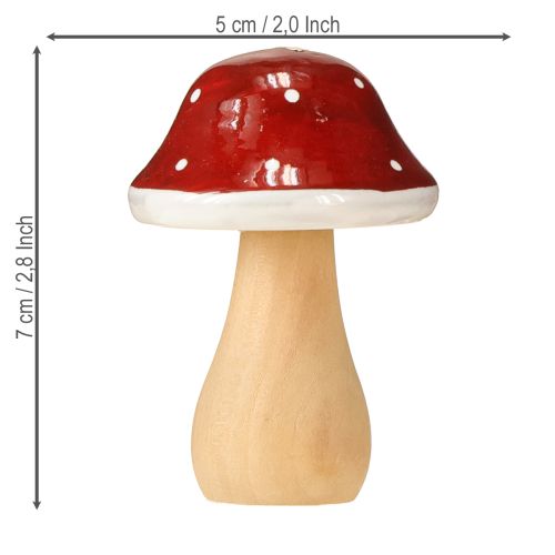 Floristik24 Dřevěné houby, muchomůrky, dekorace, dřevo, FSC, červenohnědé, V 6,5/7 cm, 4 kusy