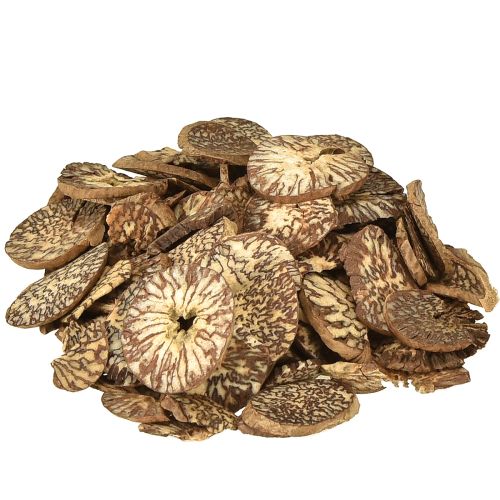 Dřevěné kotoučky dekorativní plátky betelových ořechů areca 1-3,5 cm 300 g