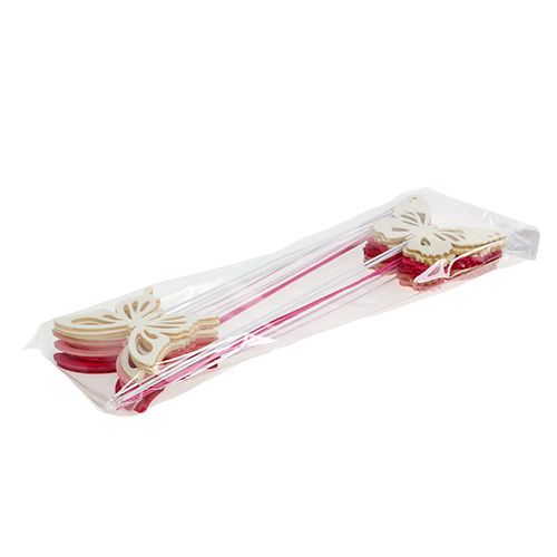 Floristik24 Dřevěný motýl s drátem růžový asst. 8 cm 18 kusů