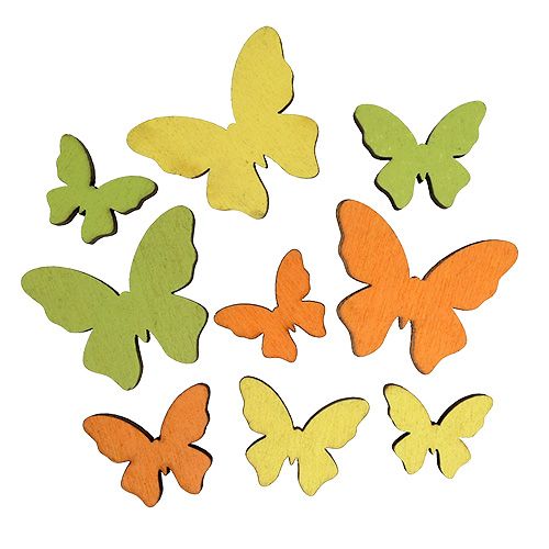 Floristik24 Dřevěný motýl 2,5-4cm oranžový, zelený, žlutý 36ks