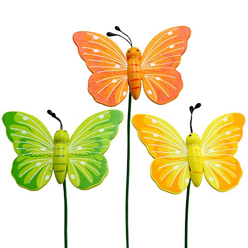 Dřevění motýlci na špejli 3-barevní 8cm 24ks