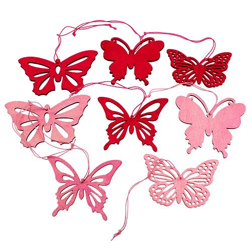 položky Dřevění motýlci k zavěšení růžoví 8cm - 10cm 24ks