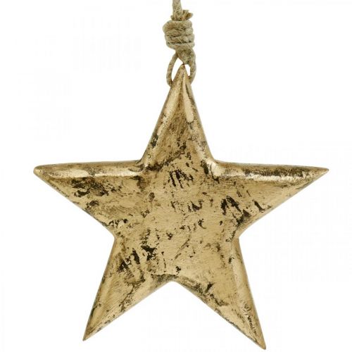 Floristik24 Hvězda na zavěšení, dřevěná dekorace se zlatým efektem, adventní 14cm × 14cm