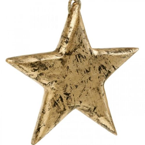 položky Hvězda na zavěšení, dřevěná dekorace se zlatým efektem, adventní 14cm × 14cm