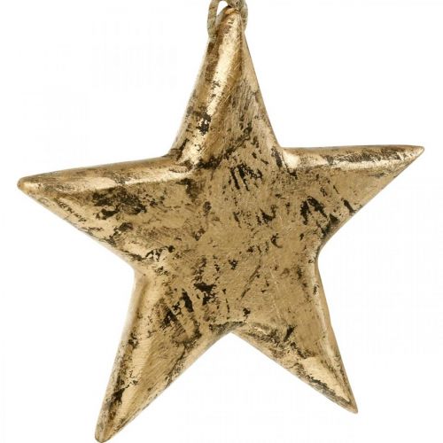 Floristik24 Hvězda na zavěšení, dřevěná dekorace se zlatým efektem, adventní 14cm × 14cm