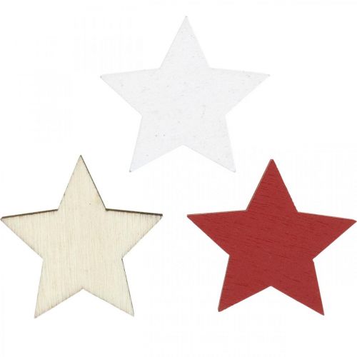 Floristik24 Bodová dekorace dřevěné hvězdy přírodní, červená, bílá 3cm mix 72 kusů