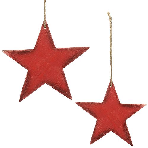 Floristik24 Dřevěné hvězdičky na zavěšení 16,5cm / 20cm červené 6ks