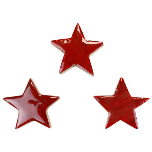 Floristik24 Dřevěné hvězdy ozdobné hvězdy červená rozptýlená dekorace lesklý efekt Ø5cm 12ks