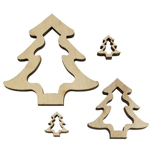 Dřevěná dekorace vánoční stromek příroda 2cm - 8cm 32ks